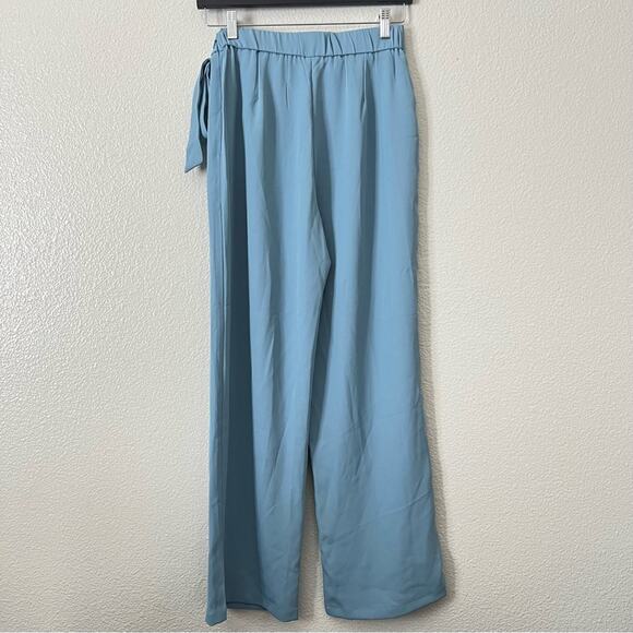 Halara High Waisted Tie Side Wide Leg Work Pants Forget-Me-Not Slate Blue - Picture 11 of 12